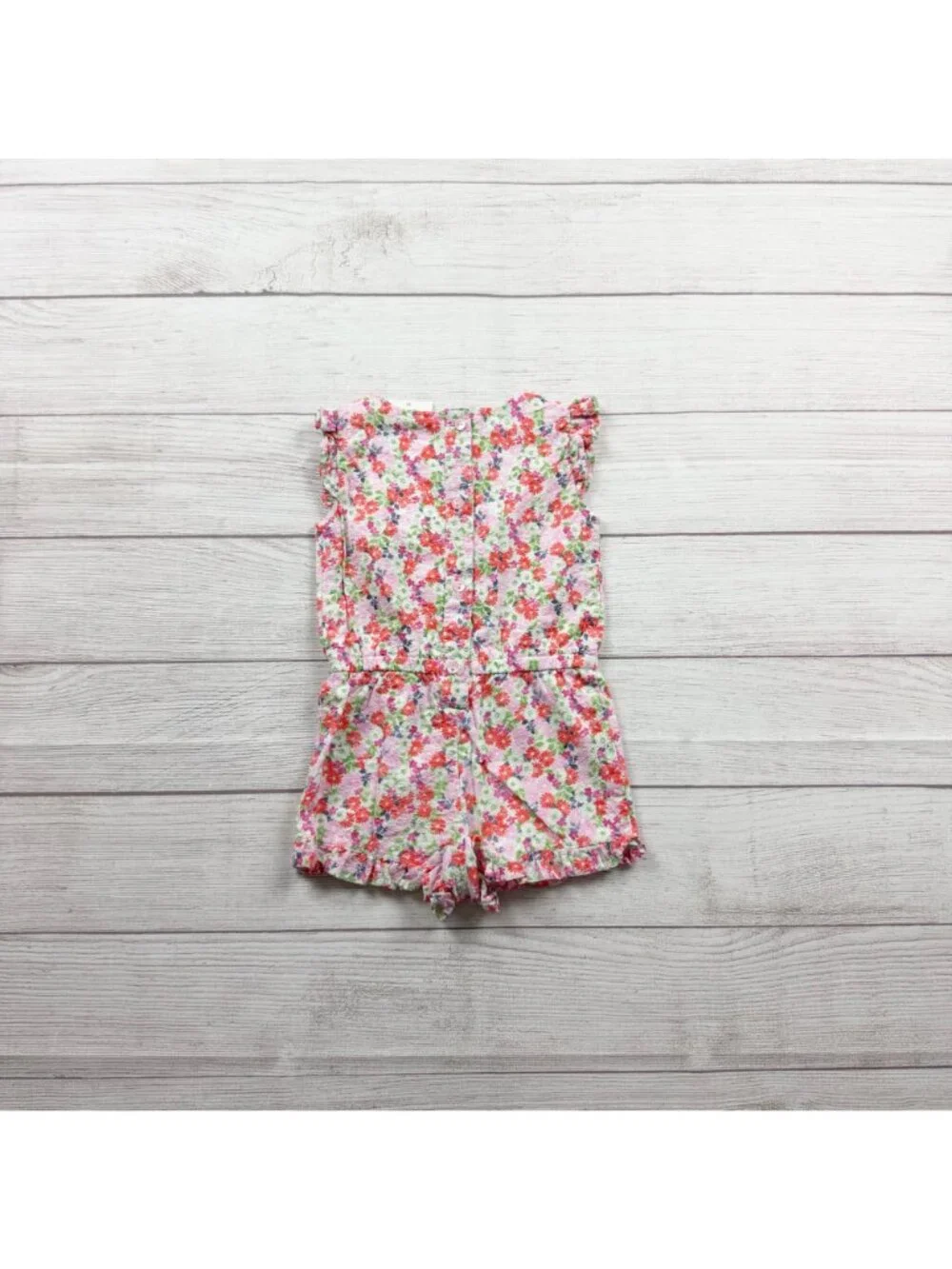 Gymboree Toddler Girls Floral Romper Pink Red Green Ruffle Trim 2T
